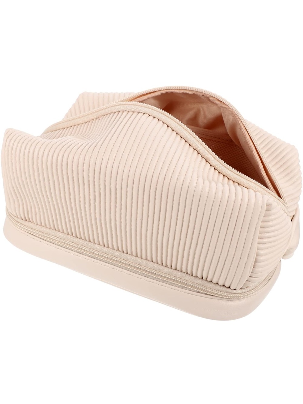 Women's Cream Ribbed Cosmetic Bag